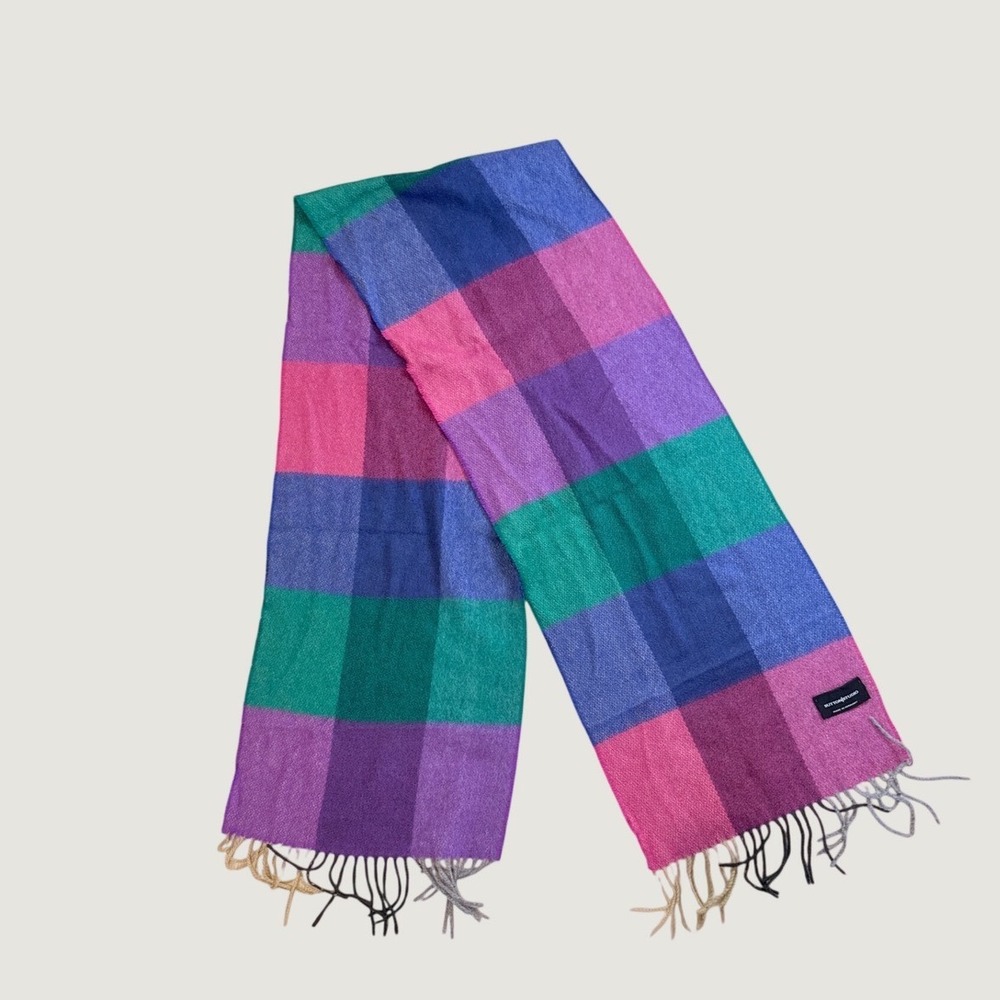 Vintage 90s Sutton Studio Multicolor Plaid Block Fringe Cashmere Scarf
